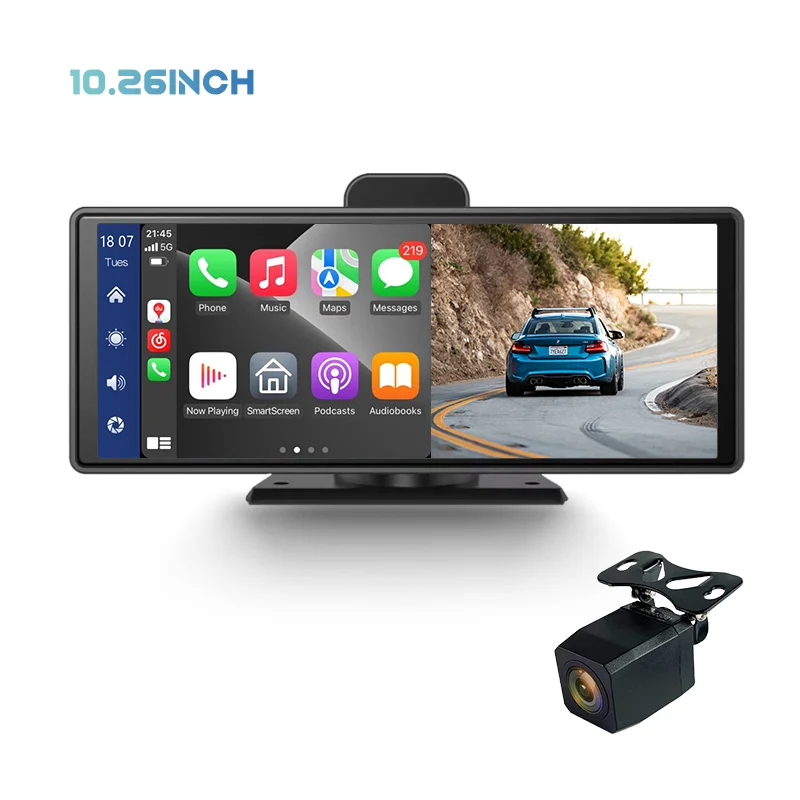 10.26" Wireless Carplay Car DVR wtih IPS Touch Screen 1080P Dual Camera