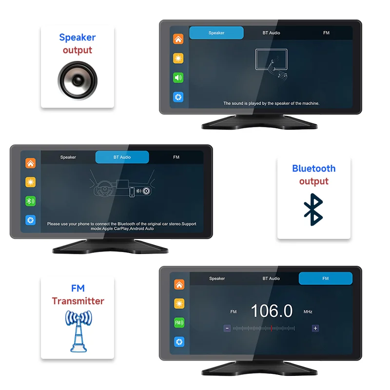 10.36" Apple Carplay & Android Auto Wireless Car DVR 1080p Backup Camera