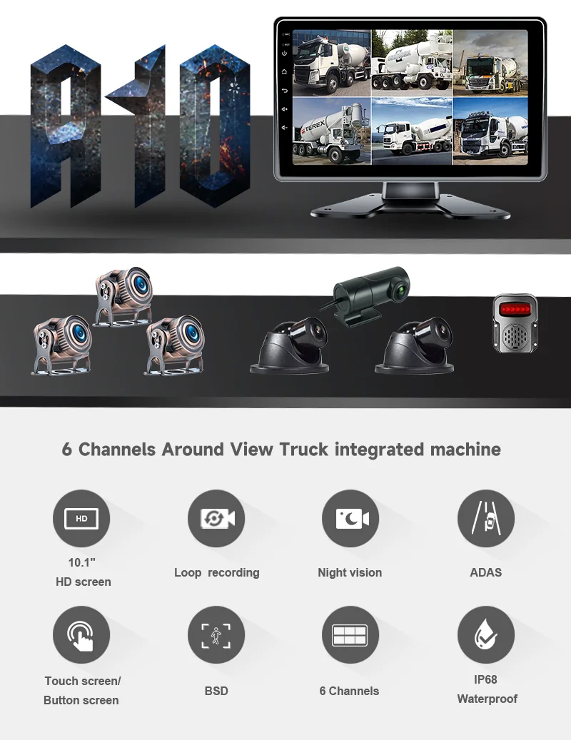 10.1" 6CH DVR with Touch Monitor IP68 Waterproof Night Vision Camera