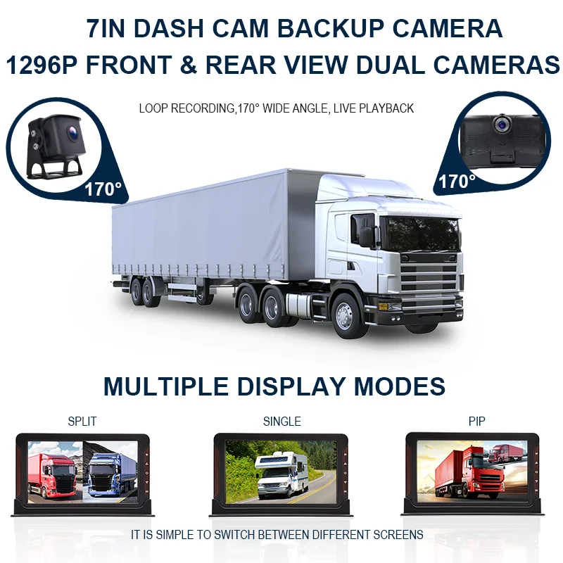 7 Inch Vehicle Truck Backup Camera System 1080P Monitor 2CH AHD IR Night Vision