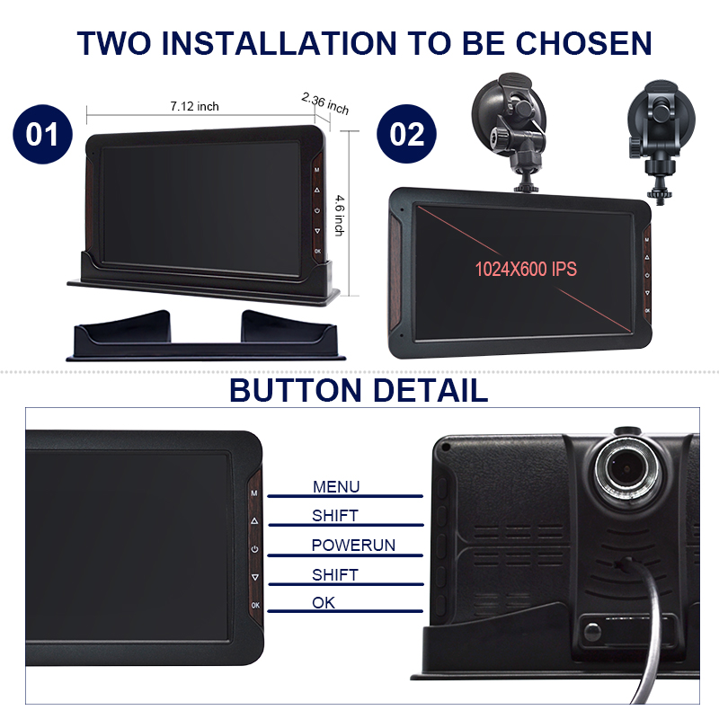 7in dash cam backup camera1296p front & rear view dual cameras / Z2