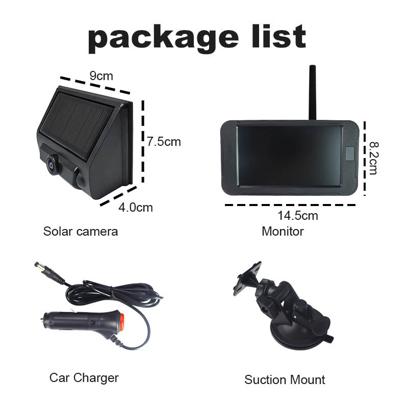 Solar Wireless Backup Camera & Monitor Kit, 5mins DIY / X3